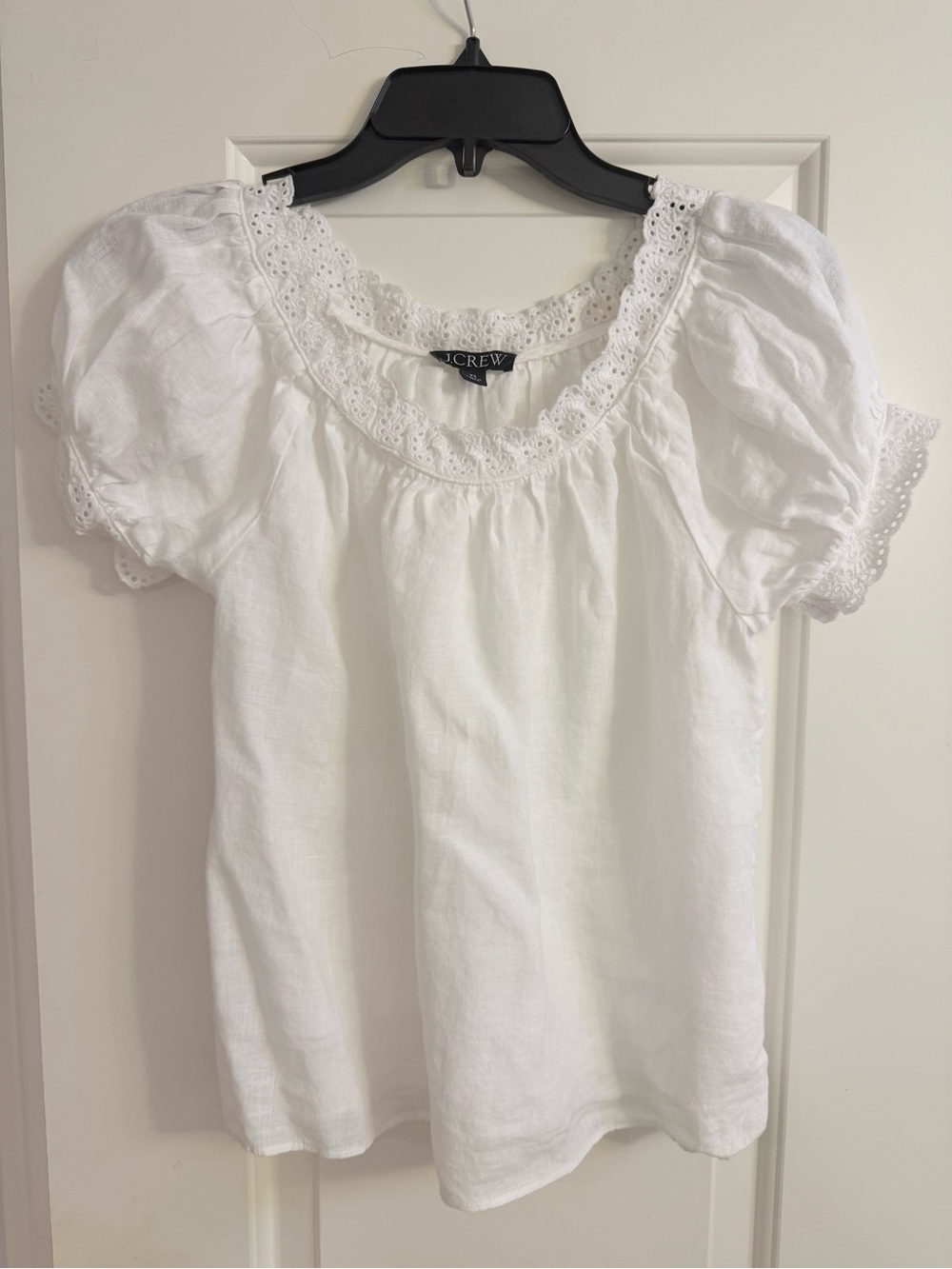J. Crew White Eyelet Scoop Neck Puff Sleeve Blouse